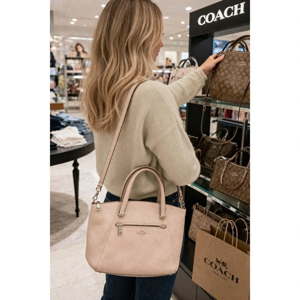 Coach Prairie Satchel Crossbody Nude‎ Pink Cream Leather Tote Shoulder Bag